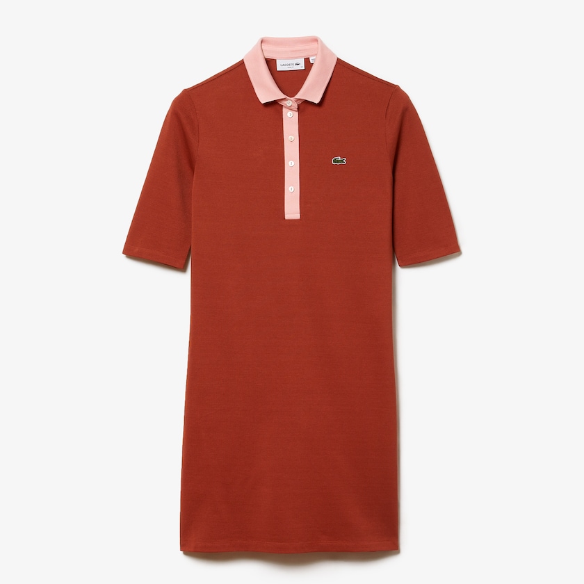 Vestido Polo Marrom Rosa Feminino Lacoste Premium Cotton Piqué MJ6-86838Z6