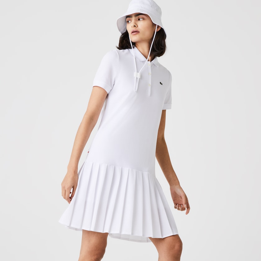 Vestido Polo Branco Verdes Azul Marinho Azuis Feminino Lacoste SPORT Roland Garros Pleated MR9-50885K1