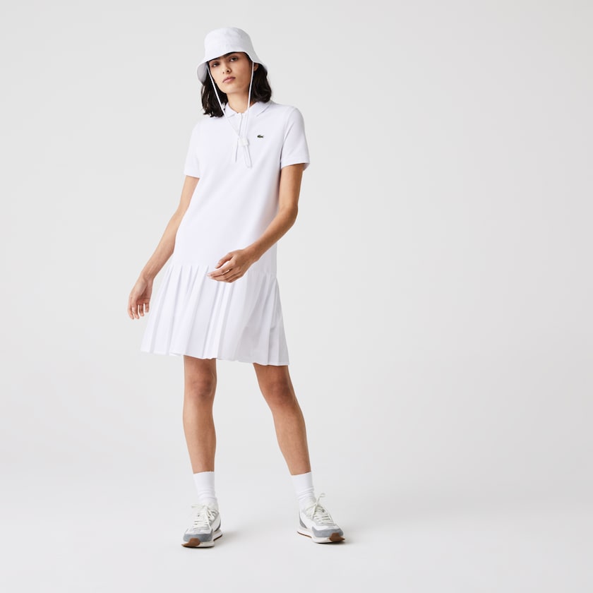 Vestido Polo Branco Verdes Azul Marinho Azuis Feminino Lacoste SPORT Roland Garros Pleated MR9-50885K1