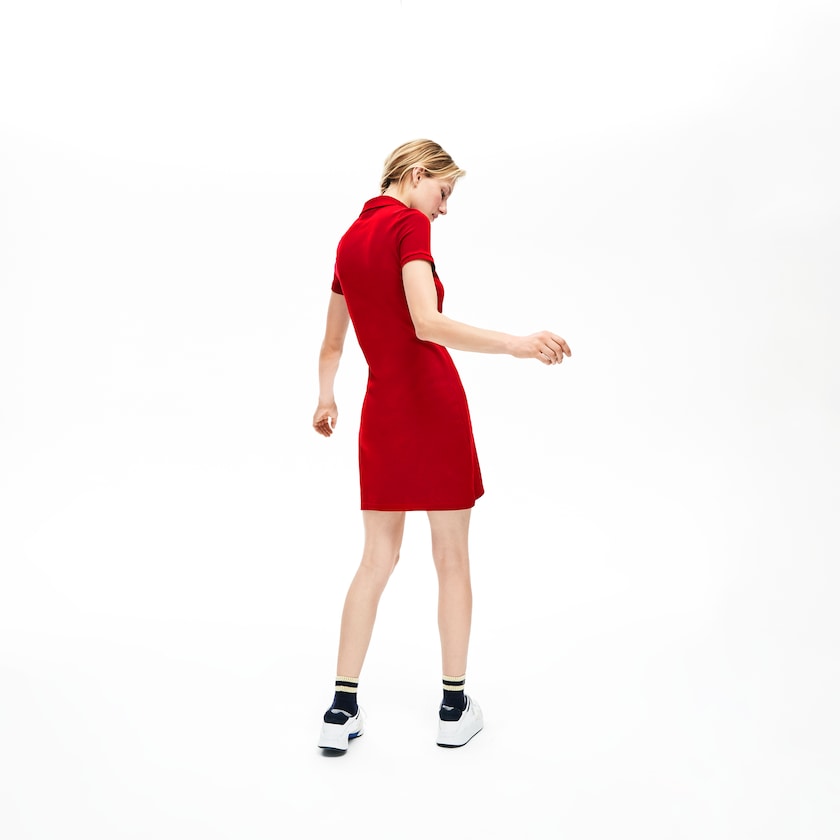 Vestido Polo Vermelhas Escuro Feminino Lacoste Stretch Cotton Mini Piqué IM8-69586A6