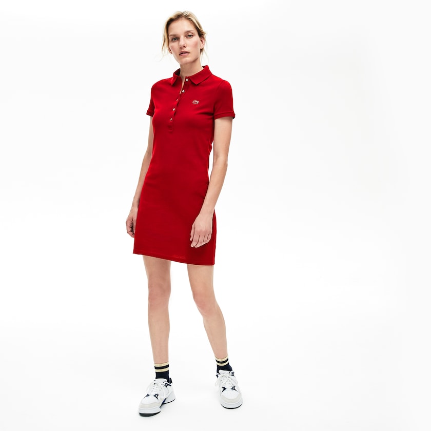 Vestido Polo Vermelhas Escuro Feminino Lacoste Stretch Cotton Mini Piqué IM8-69586A6