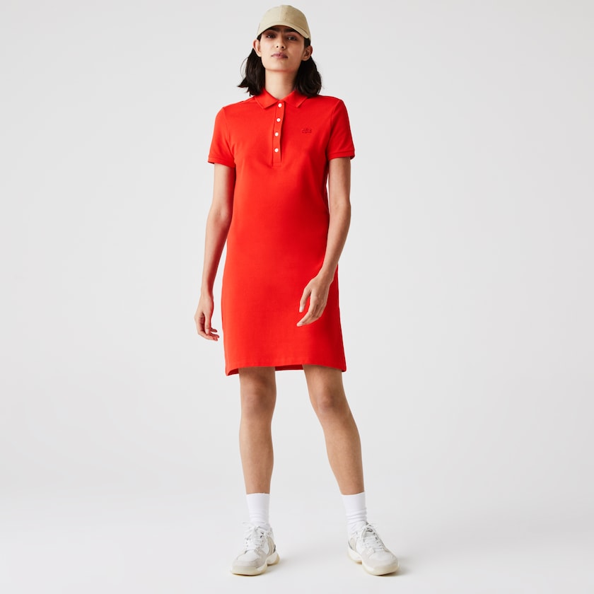 Vestido Polo Vermelhas Feminino Lacoste Stretch Cotton Piqué LR8-87448B2