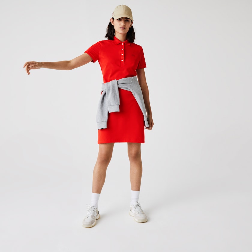 Vestido Polo Vermelhas Feminino Lacoste Stretch Cotton Piqué LR8-87448B2