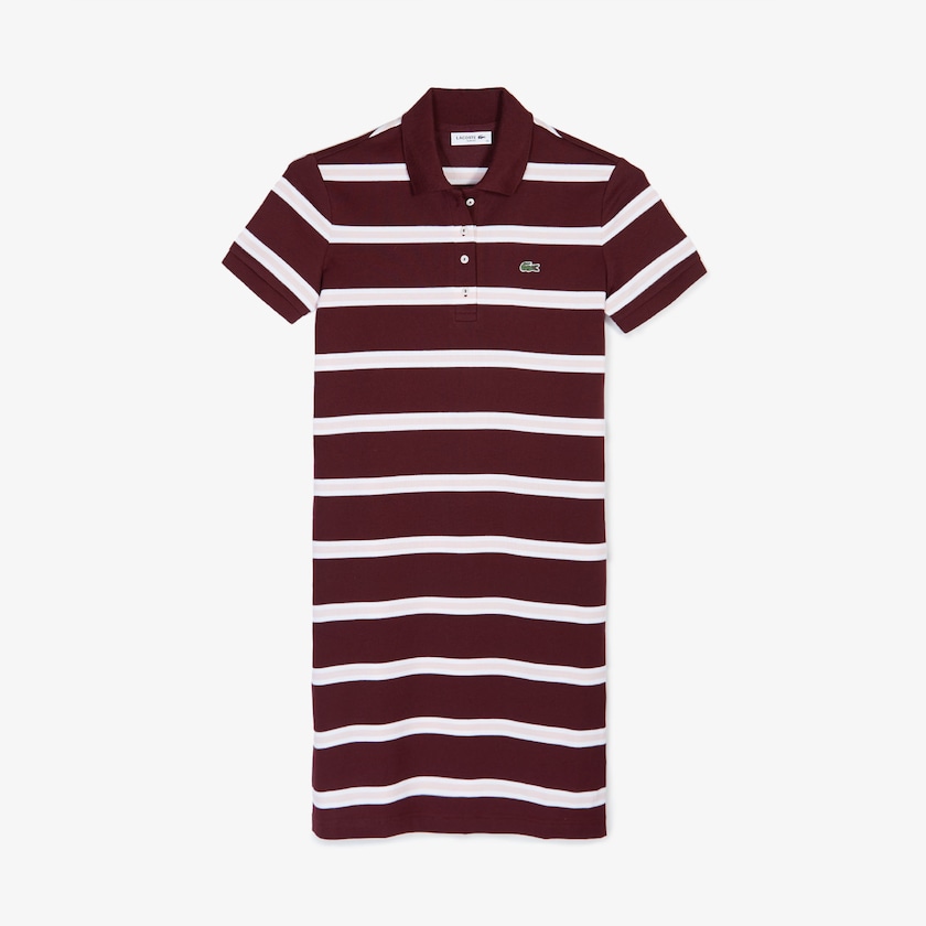 Vestido Polo Vermelhas Escuro Luz Rosa Branco Feminino Lacoste Striped Stretch Cotton BR7-51745P0