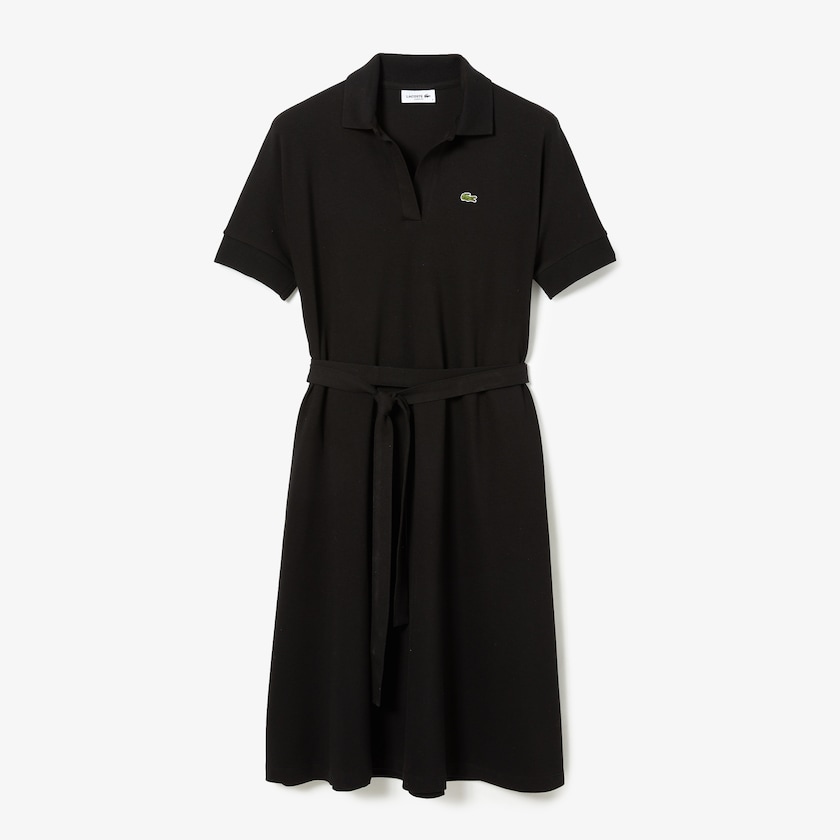 Vestido Polo Pretas Feminino Lacoste V-neck Fitted Flowy Piqué EC9-76657X5