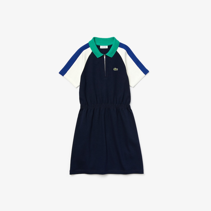 Vestido Polo Azul Marinho Azuis Branco Azuis Verdes Criança Lacoste Zippered Colorblock Cotton CC6-35693V2
