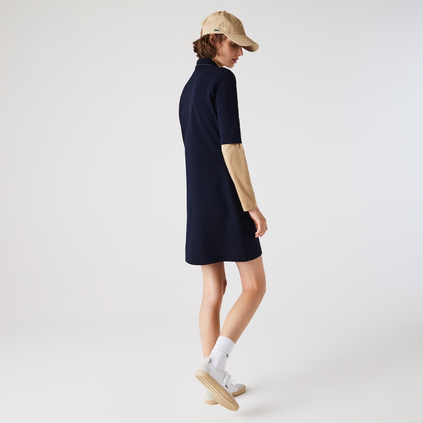 Vestido Polo Azul Marinho Azuis Branco Feminino Lacoste Zippered Short Stretch Cotton Piqué XM4-98849J3