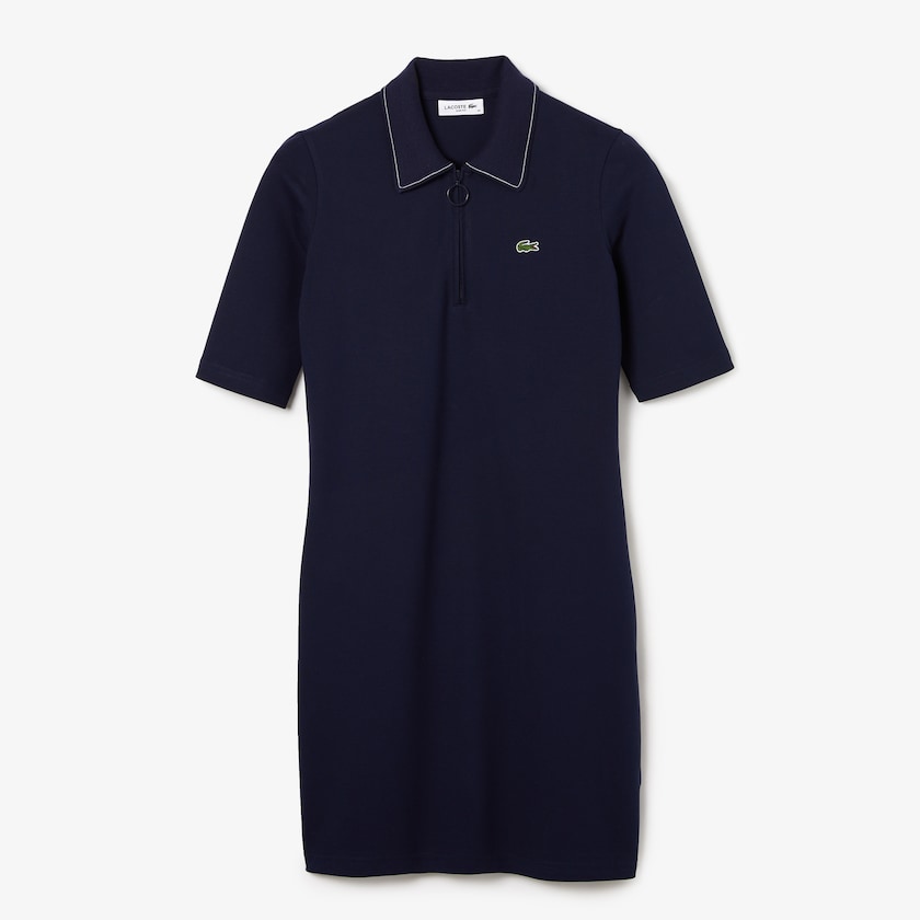 Vestido Polo Azul Marinho Azuis Branco Feminino Lacoste Zippered Short Stretch Cotton Piqué XM4-98849J3