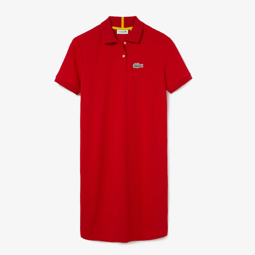 Vestido Polo Vermelhas Branco Feminino Lacoste x National Geographic Cotton Piqué OB7-11601K8