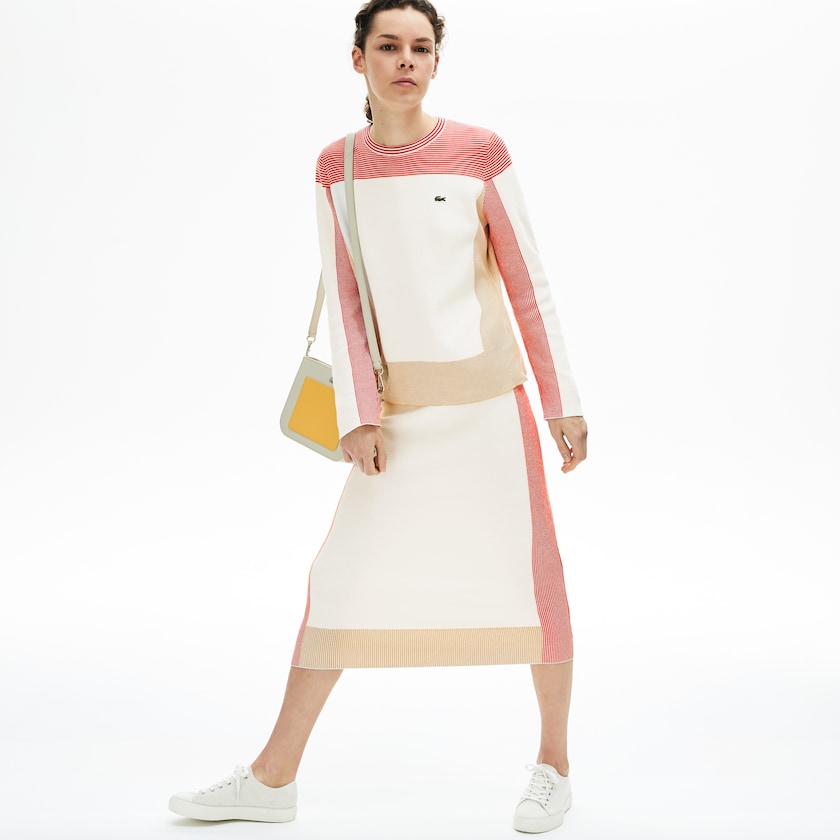 Saias Branco Luz Marrom Vermelhas Feminino Lacoste Colorblock Pencil KU0-18831E3