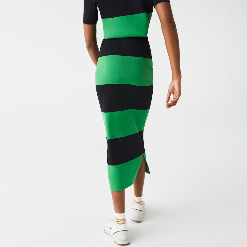 Saias Verdes Azul Marinho Azuis Feminino Lacoste LIVE Long Striped Knit BD1-42584Z0