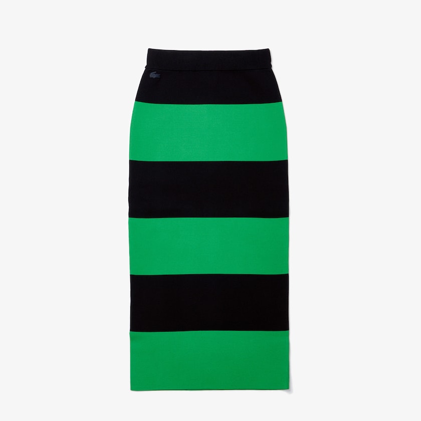 Saias Verdes Azul Marinho Azuis Feminino Lacoste LIVE Long Striped Knit BD1-42584Z0