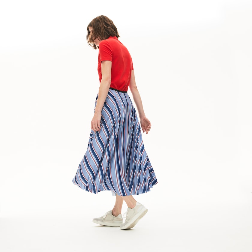 Saias Roxo Azul Marinho Azuis Branco Vermelhas Feminino Lacoste MultiColor Striped Pleated VF7-29482P4