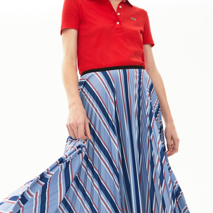 Saias Roxo Azul Marinho Azuis Branco Vermelhas Feminino Lacoste MultiColor Striped Pleated VF7-29482P4
