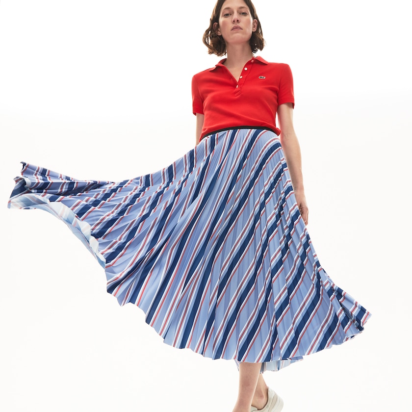 Saias Roxo Azul Marinho Azuis Branco Vermelhas Feminino Lacoste MultiColor Striped Pleated VF7-29482P4