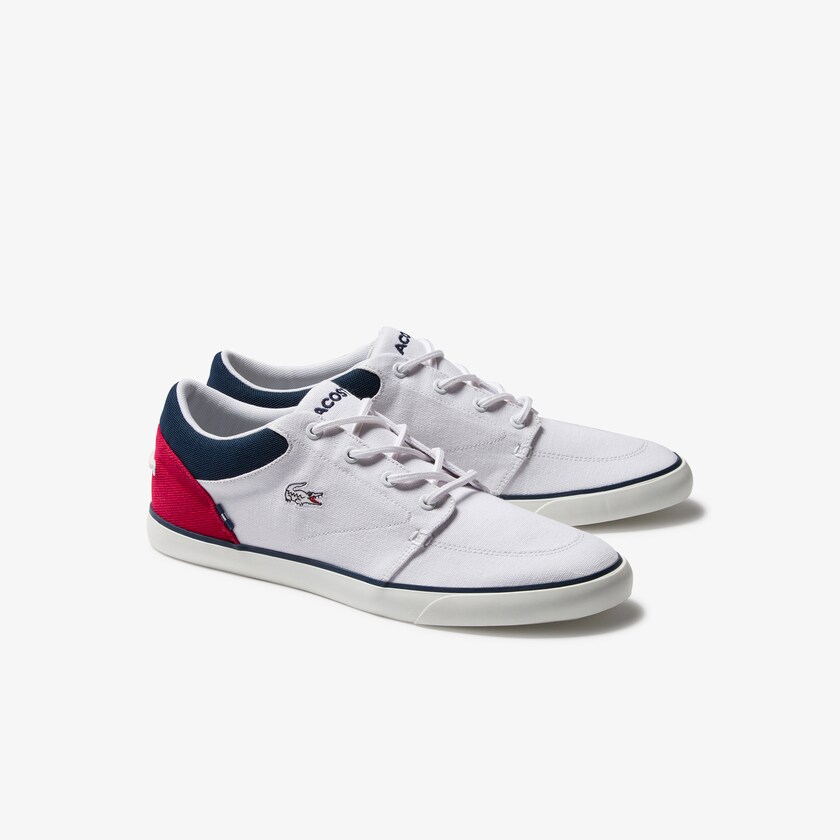 Sapatilhas Branco Azul Marinho Vermelhas Masculino Lacoste Bayliss Canvas ED3-24602D7