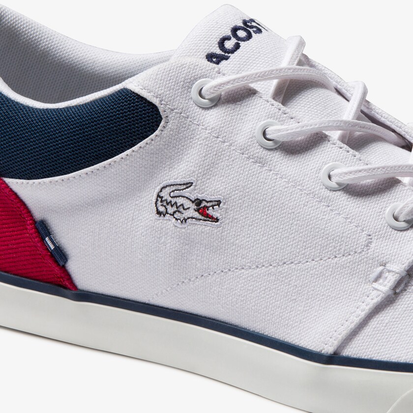 Sapatilhas Branco Azul Marinho Vermelhas Masculino Lacoste Bayliss Canvas ED3-24602D7