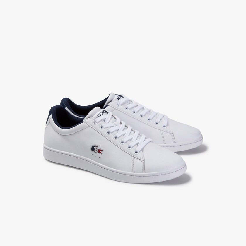 Sapatilhas Branco Azul Marinho Vermelhas Masculino Lacoste Carnaby Evo Leather and Synthetic KN2-14331N5
