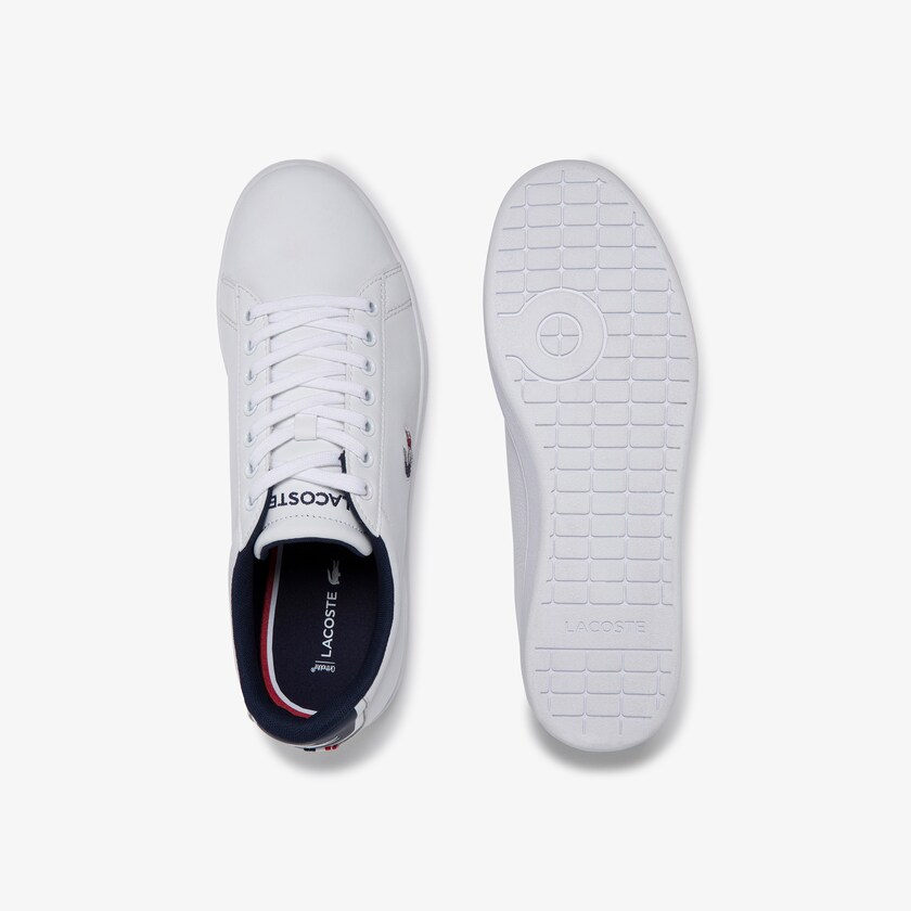 Sapatilhas Branco Azul Marinho Vermelhas Masculino Lacoste Carnaby Evo Leather and Synthetic KN2-14331N5