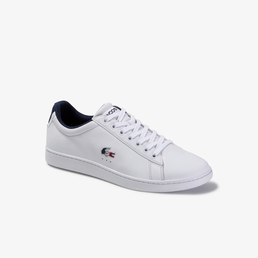 Sapatilhas Branco Azul Marinho Vermelhas Masculino Lacoste Carnaby Evo Leather and Synthetic KN2-14331N5