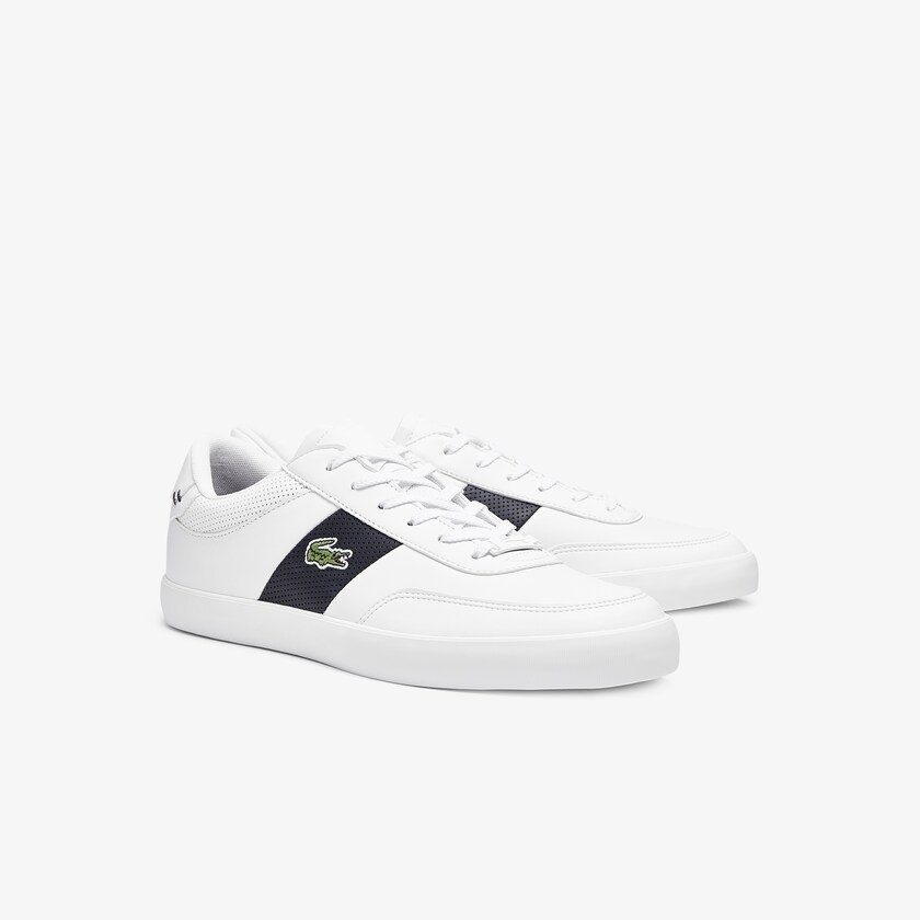Sapatilhas Branco Azul Marinho Masculino Lacoste Court-Master Leather and Synthetic Perforated MV6-36553H9