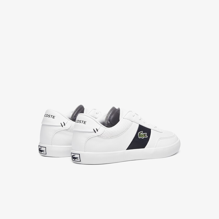 Sapatilhas Branco Azul Marinho Masculino Lacoste Court-Master Leather and Synthetic Perforated MV6-36553H9