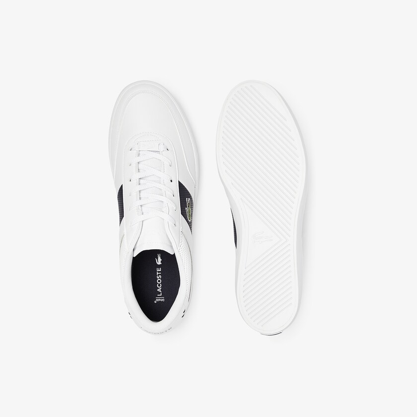 Sapatilhas Branco Azul Marinho Masculino Lacoste Court-Master Leather and Synthetic Perforated MV6-36553H9