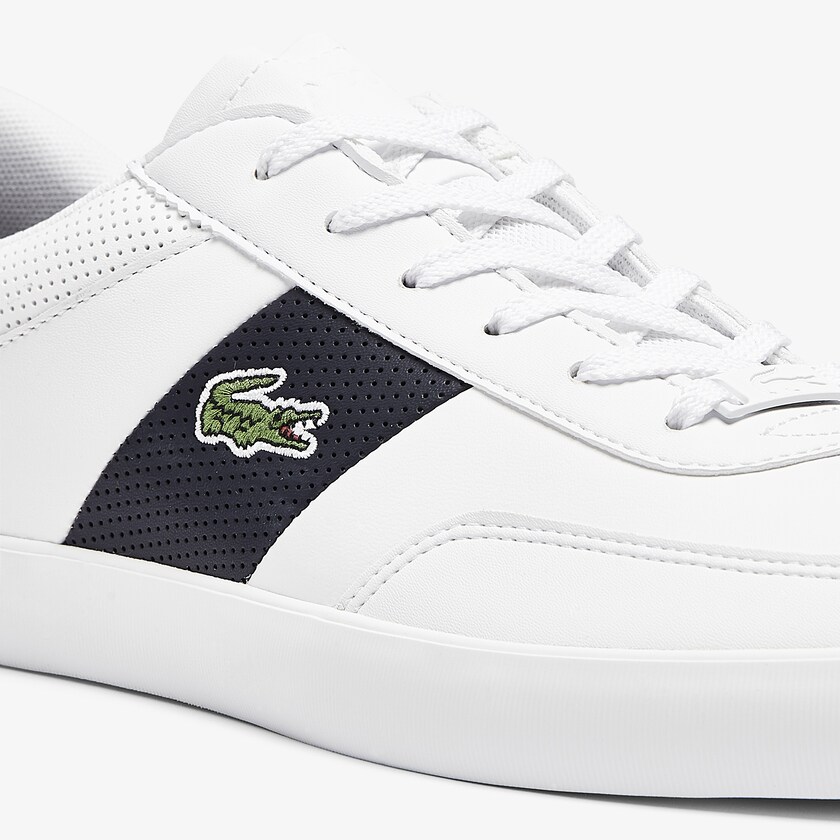 Sapatilhas Branco Azul Marinho Masculino Lacoste Court-Master Leather and Synthetic Perforated MV6-36553H9