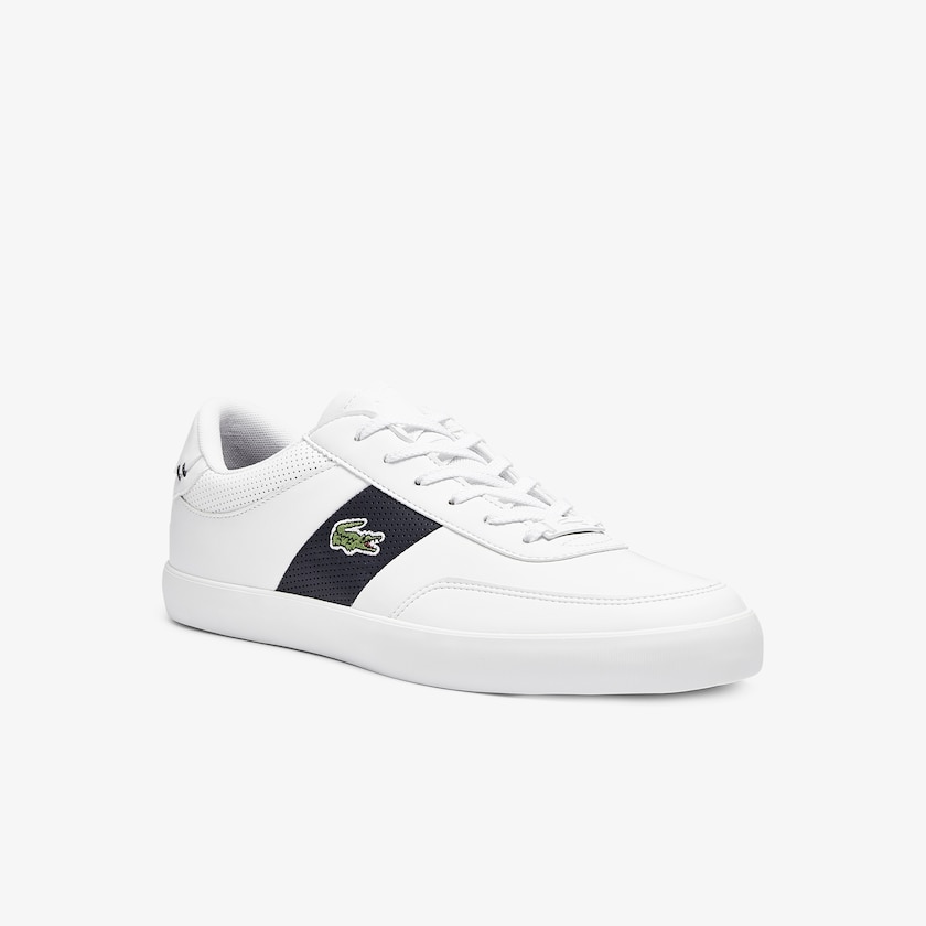 Sapatilhas Branco Azul Marinho Masculino Lacoste Court-Master Leather and Synthetic Perforated MV6-36553H9