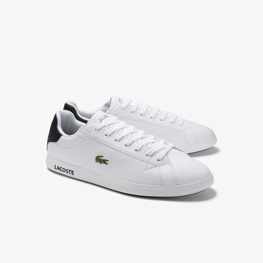 Sapatilhas Branco Pretas Masculino Lacoste Graduate Leather HI9-72697Y7