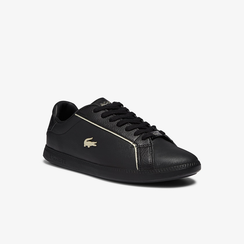 Sapatilhas Pretas Feminino Lacoste Graduate Leather Metallic Detailing XQ5-24242G5