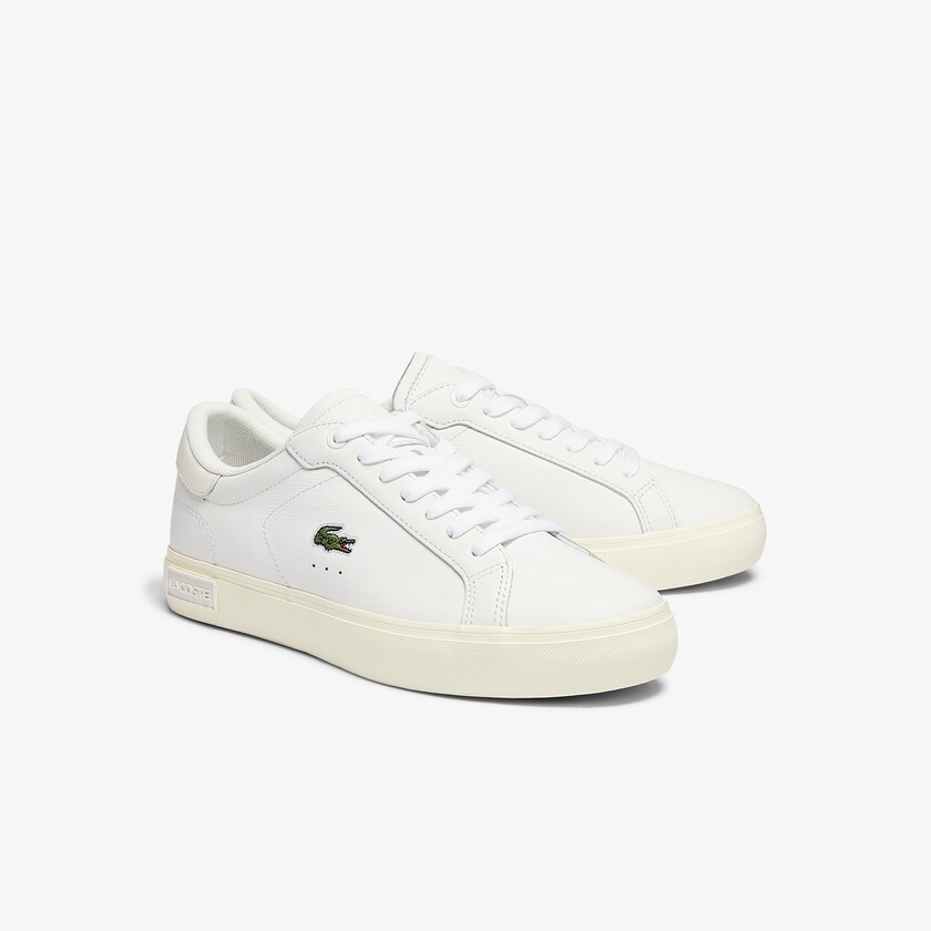 Sapatilhas Branco Cinzentas Feminino Lacoste Powercourt Leather Popped Heal AF4-67736W7