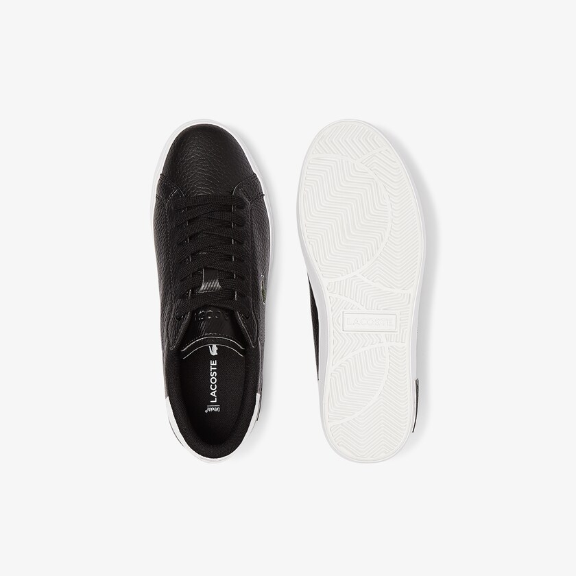 Sapatilhas Pretas Branco Feminino Lacoste Powercourt Leather and Synthetic SQ8-50175V1