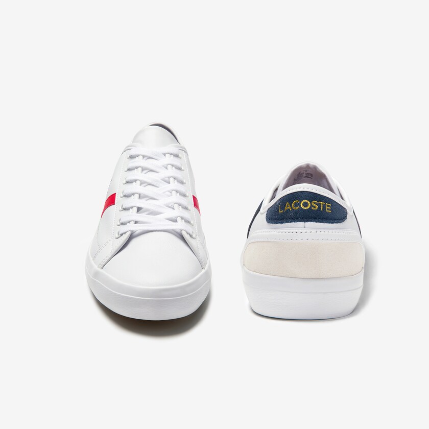 Sapatilhas Branco Bege Masculino Lacoste Sideline Leather Tricolore CR6-39863S3