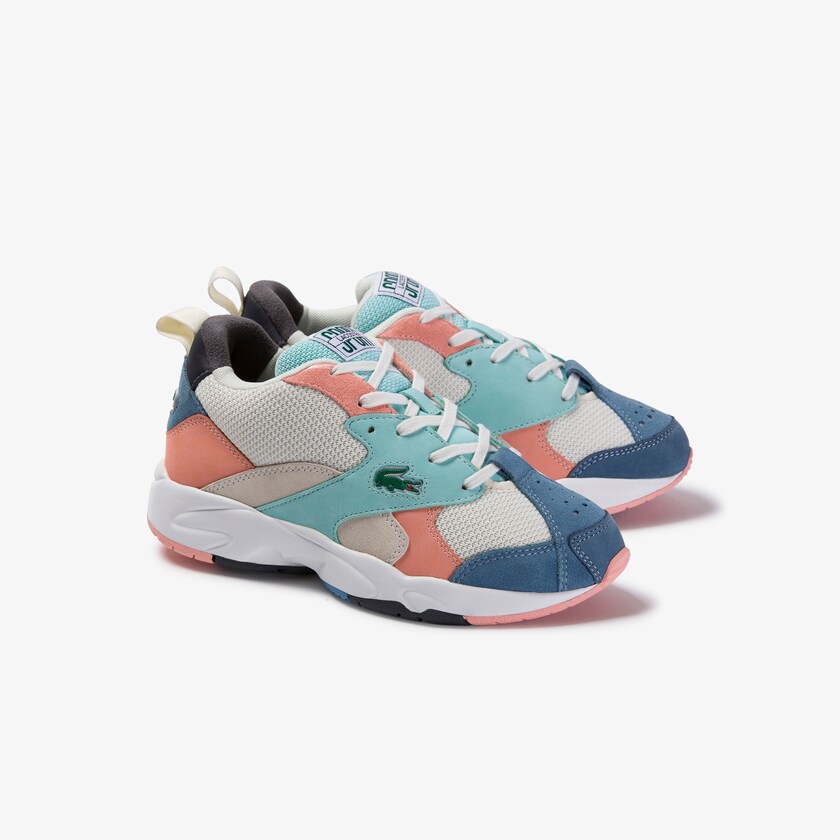 Sapatilhas Branco Azuis Feminino Lacoste Storm 96 Textile and Suede WB6-32673N1