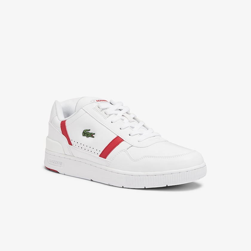 Sapatilhas Branco Vermelhas Masculino Lacoste T-Clip Leather VC7-06790W4