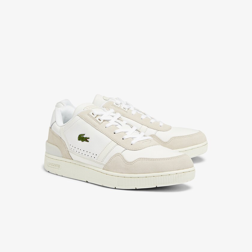 Sapatilhas Branco Cinzentas Masculino Lacoste T-Clip Leather and Suede BY7-11291V9
