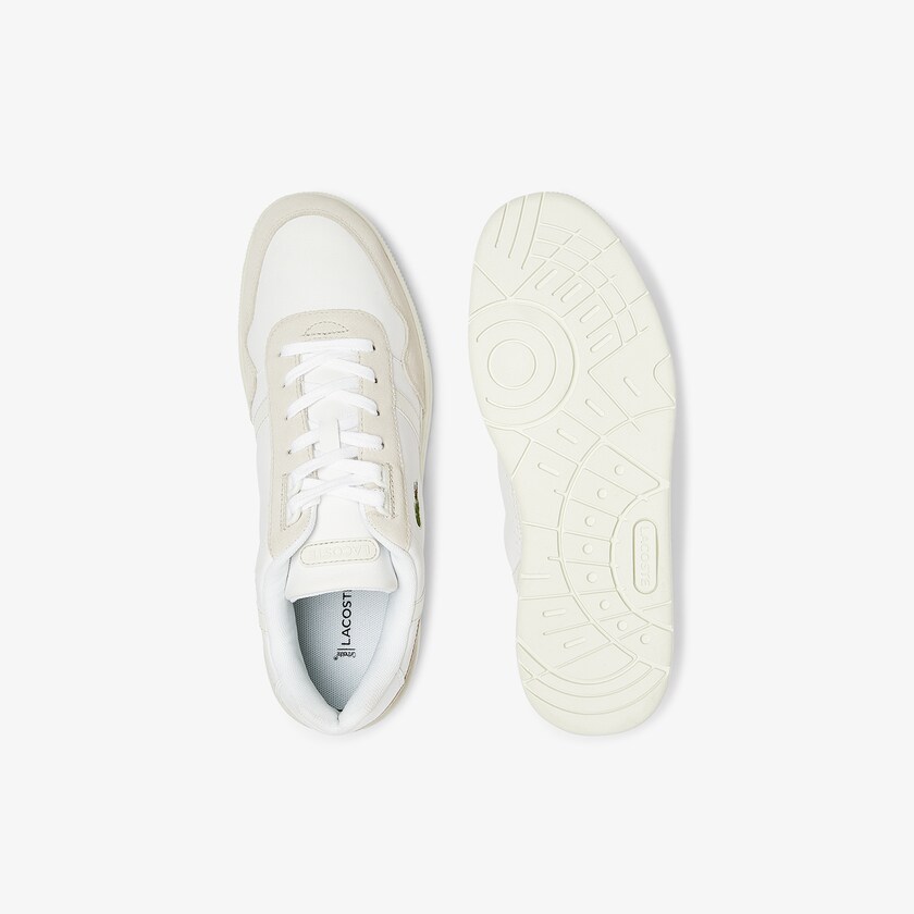Sapatilhas Branco Cinzentas Masculino Lacoste T-Clip Leather and Suede BY7-11291V9