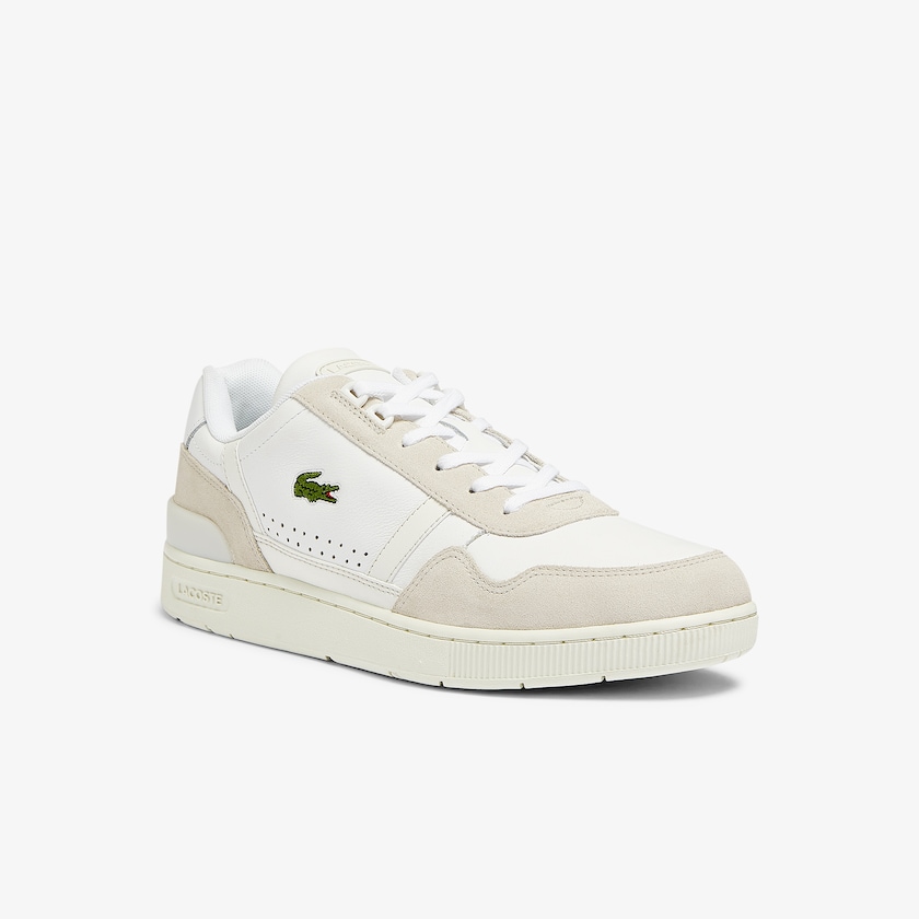 Sapatilhas Branco Cinzentas Masculino Lacoste T-Clip Leather and Suede BY7-11291V9