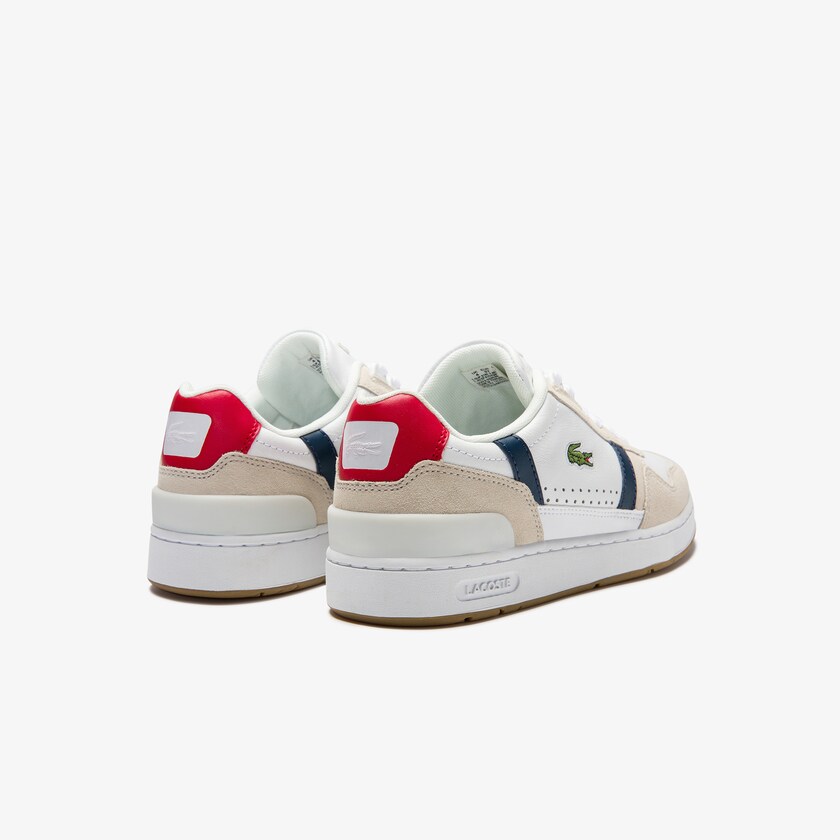 Sapatilhas Branco Azul Marinho Vermelhas Feminino Lacoste T-Clip Tricolour Leather and Suede FT4-51735E6