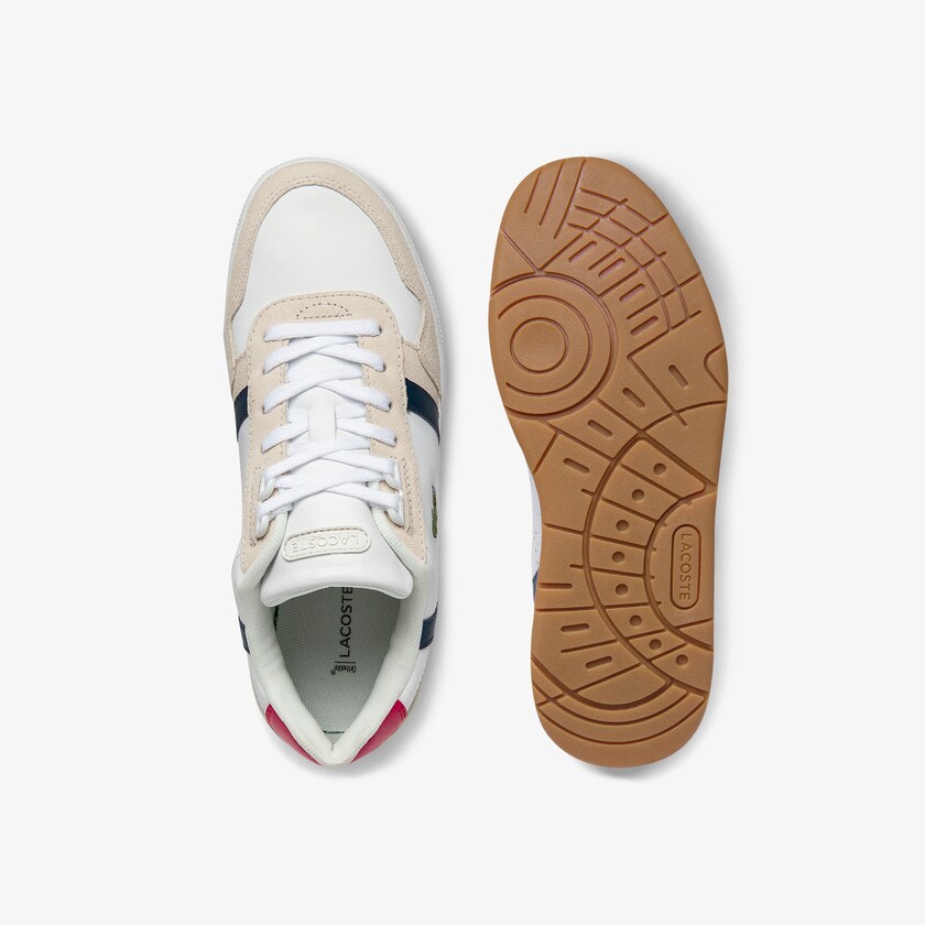 Sapatilhas Branco Azul Marinho Vermelhas Feminino Lacoste T-Clip Tricolour Leather and Suede FT4-51735E6