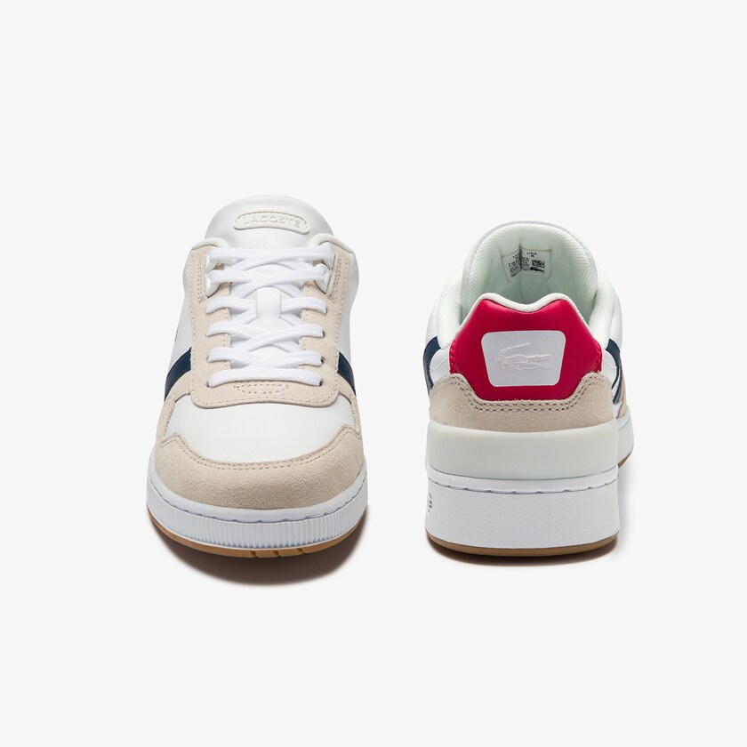 Sapatilhas Branco Azul Marinho Vermelhas Feminino Lacoste T-Clip Tricolour Leather and Suede FT4-51735E6