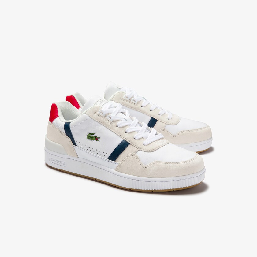 Sapatilhas Branco Azul Marinho Vermelhas Masculino Lacoste T-Clip Tricolour Leather and Suede CS5-42724H9