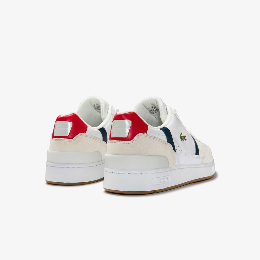 Sapatilhas Branco Azul Marinho Vermelhas Masculino Lacoste T-Clip Tricolour Leather and Suede CS5-42724H9