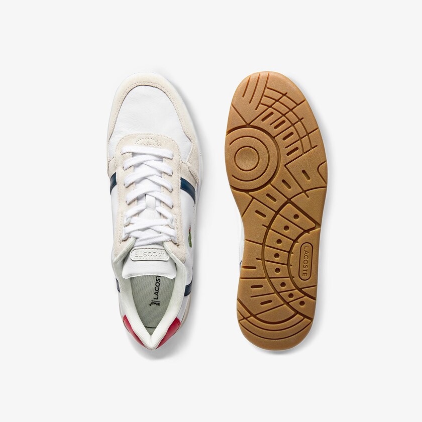 Sapatilhas Branco Azul Marinho Vermelhas Masculino Lacoste T-Clip Tricolour Leather and Suede CS5-42724H9