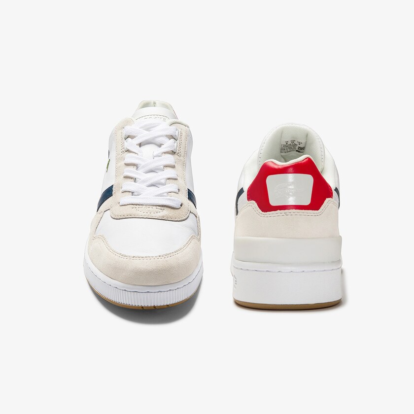 Sapatilhas Branco Azul Marinho Vermelhas Masculino Lacoste T-Clip Tricolour Leather and Suede CS5-42724H9