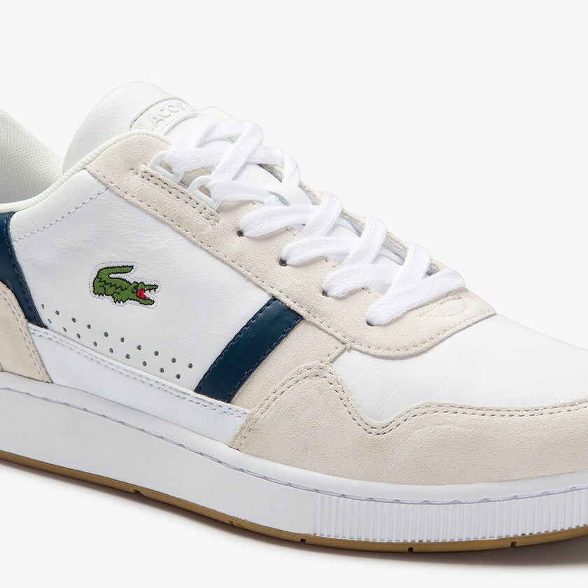 Sapatilhas Branco Azul Marinho Vermelhas Masculino Lacoste T-Clip Tricolour Leather and Suede CS5-42724H9