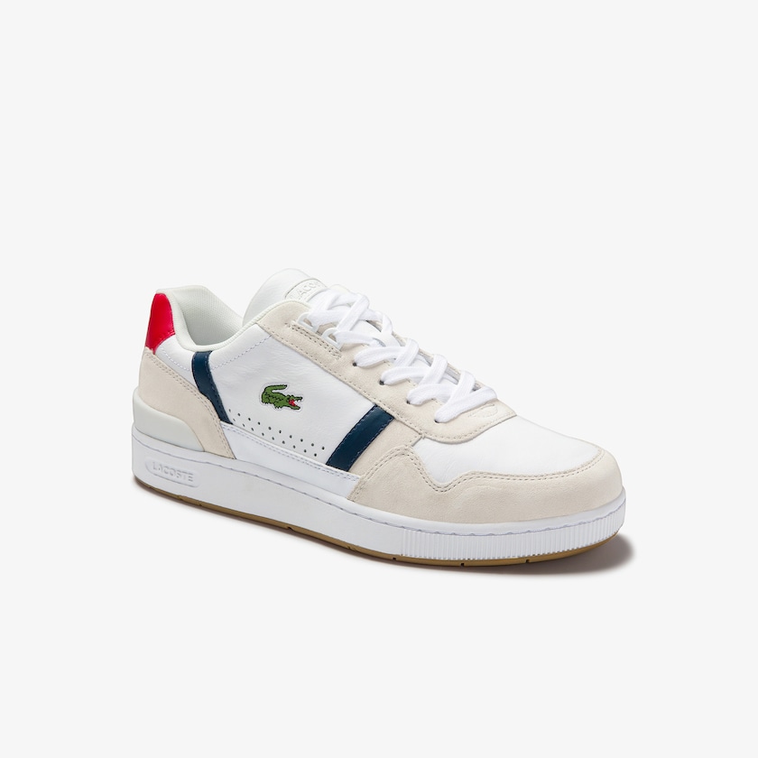 Sapatilhas Branco Azul Marinho Vermelhas Masculino Lacoste T-Clip Tricolour Leather and Suede CS5-42724H9