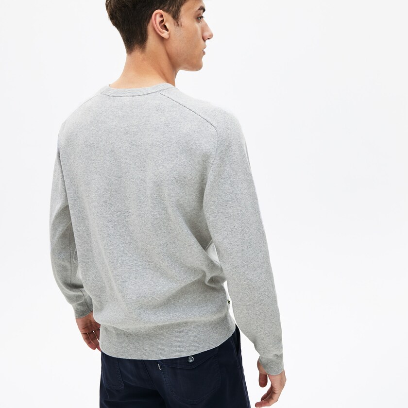 Suéteres Cinzentas Masculino Lacoste 3D-Lettering Crewneck Cotton Blend WX3-55925M0