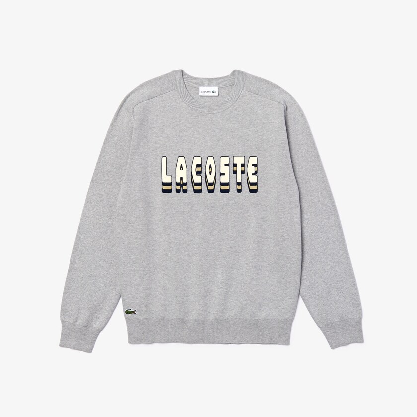 Suéteres Cinzentas Masculino Lacoste 3D-Lettering Crewneck Cotton Blend WX3-55925M0